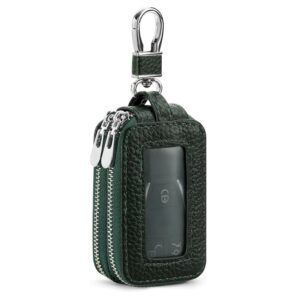 Car Key Fob Case Double Zipper Leather Smart Remote Keychain Protector Holder