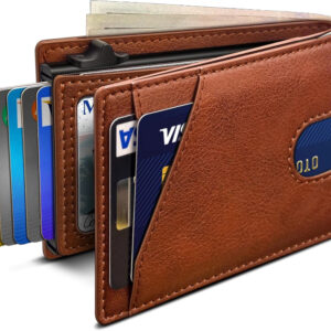 Slim Pop Up Card Holder RFID Blocking Minimalist Bifold Wallet ID Window and Cash Pocket Magnetic Closure Wallet for Men